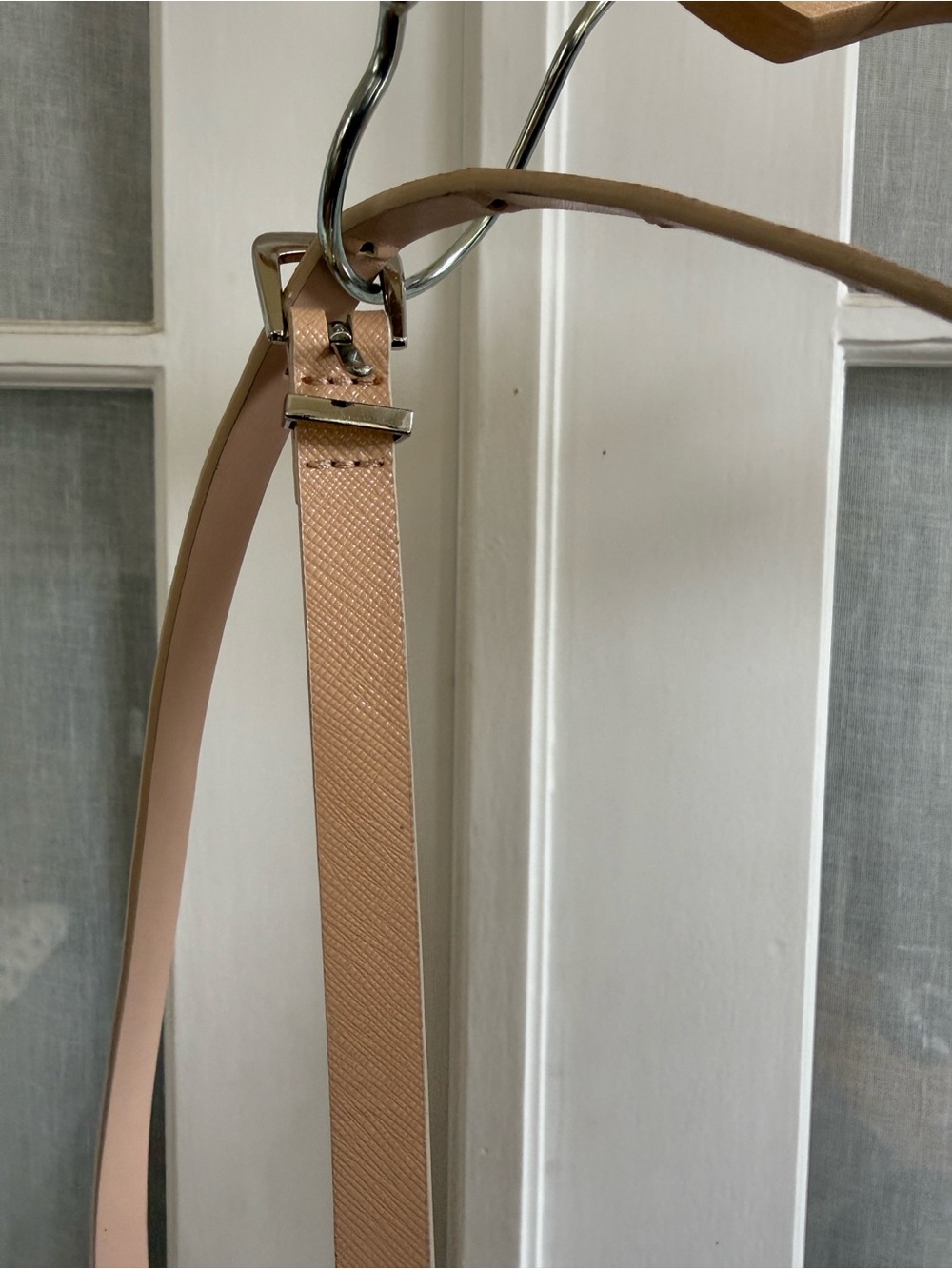 Neutral Blush Textured Leather Strap Bag Strap